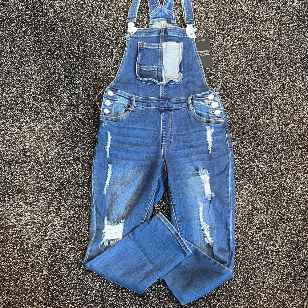 American Bazi Distressed Blue Denim Overalls